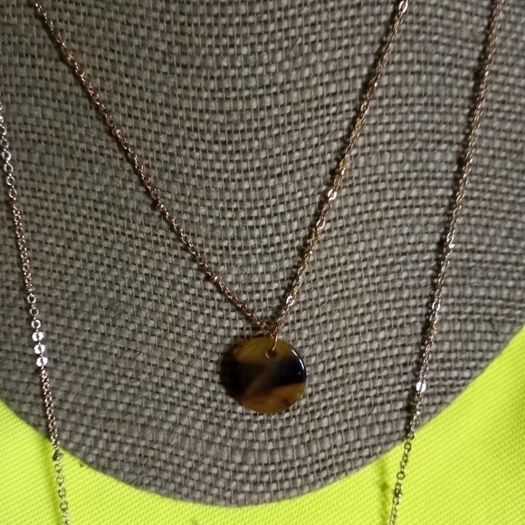 Goldtone tortoise Shell pattern Crystal necklace Natasha - Picture 5 of 6